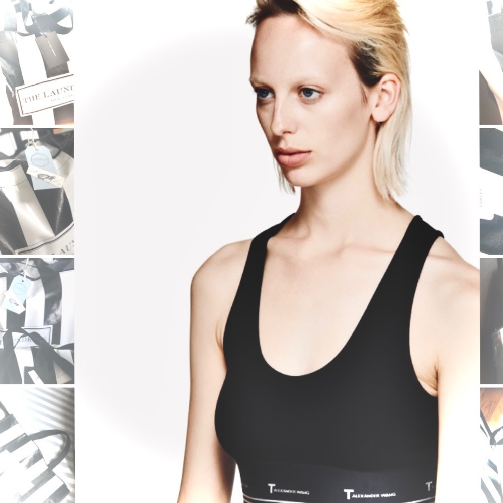 T BY ALEXANDER WANG | L | Black Ribbed Compact Racerback Light Bra Bralette